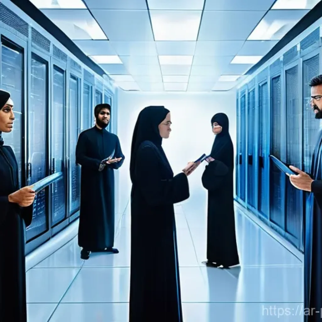 기업의 데이터 프라이버시 리더십 역할 - **Prompt:** A group of diverse professionals, including a woman in a smart business suit and a man i...