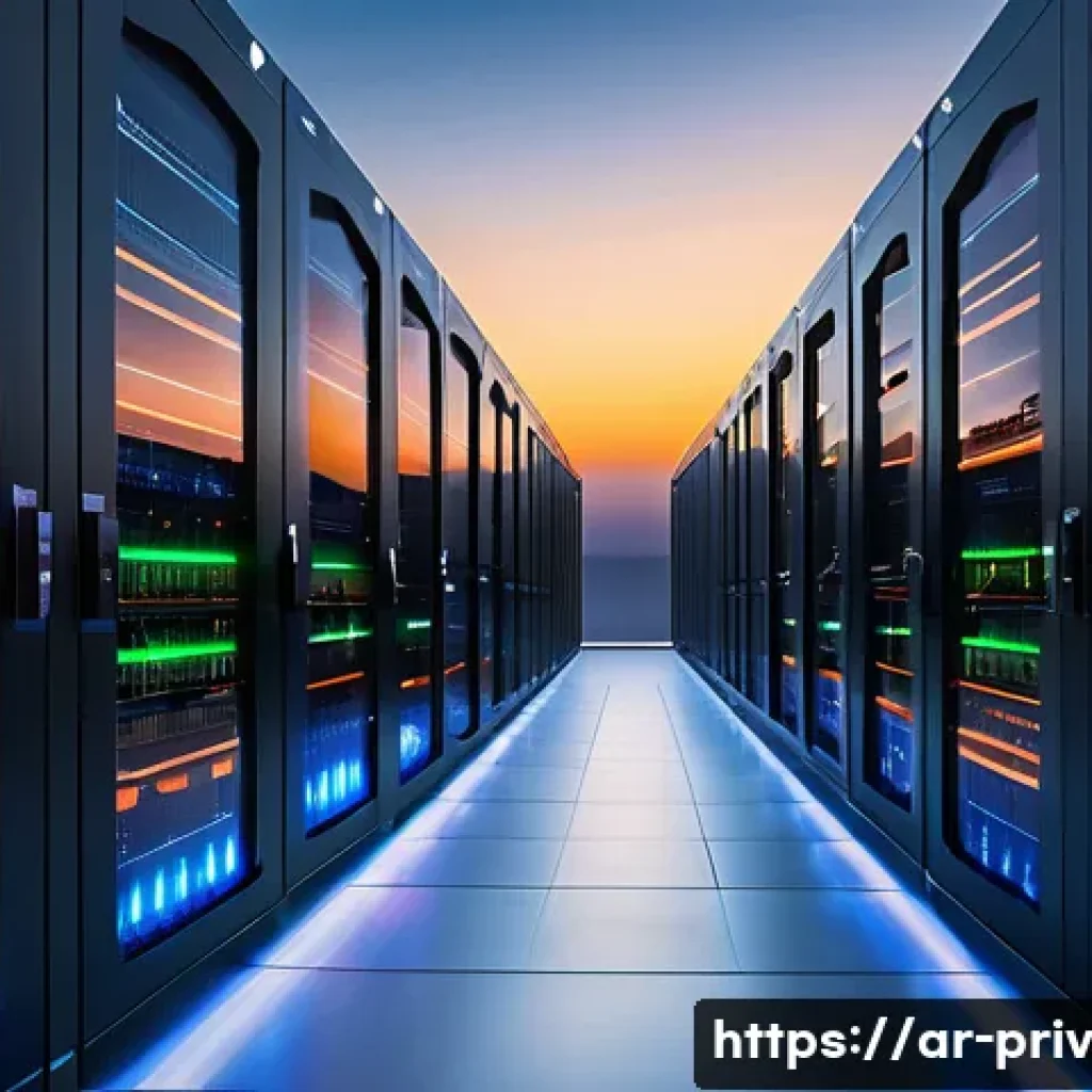 데이터 주권과 국제적 문제 - A modern data center in the United Arab Emirates with sleek, futuristic architecture, featuring rows...