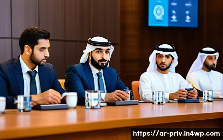 개인정보 보호 강화를 위한 법적 조치 - A professional Middle Eastern legislative conference scene focused on digital data protection laws, ...