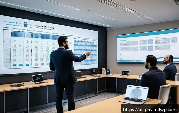 데이터 보호를 위한 비즈니스 조치 - A professional corporate training session in a modern office setting focused on cybersecurity awaren...